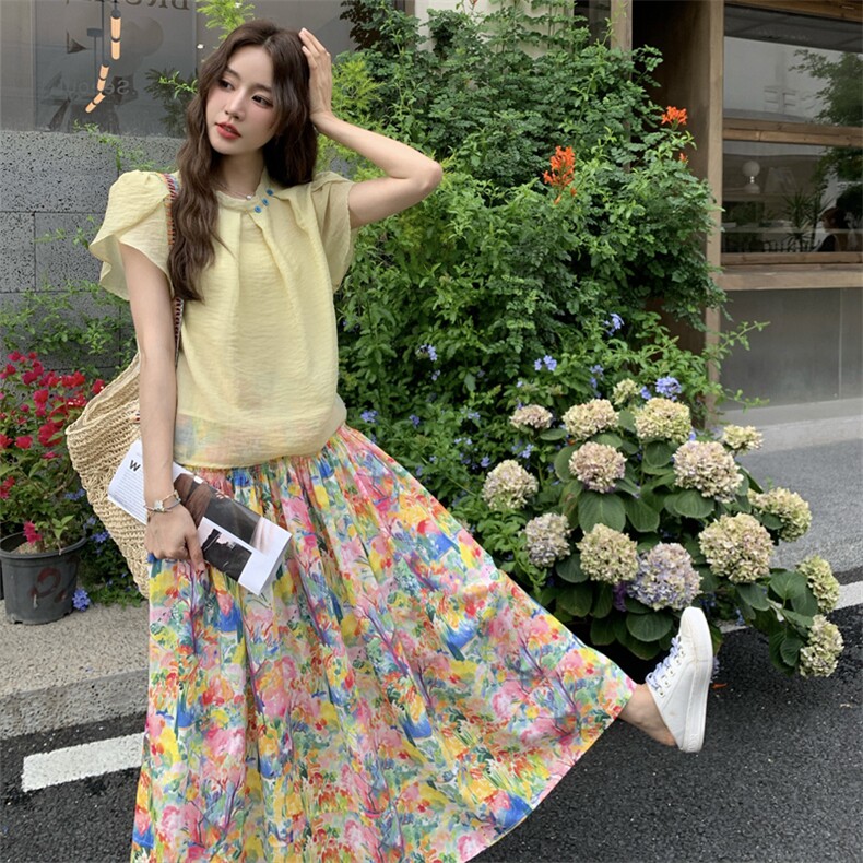 韩系氛围感套装裙女2025夏季新款设计感小衫碎花半身裙气质两件套,女装套装/套裙,2C158
