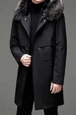 D1988冬季男士派克服可脱卸兔毛内胆连帽中长款风衣P720，男装皮衣，电商B360