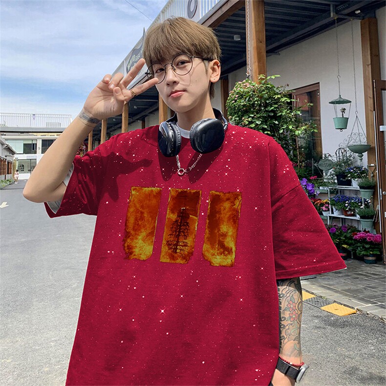 可48小时发货支持抖音得物来样二开美式满天星亮片短袖T恤MTX632,男装T恤,电商A486-1