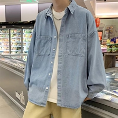 春秋新款日系复古牛仔衬衫长袖男士宽松帅气外穿牛仔衣X335/P45，男装衬衫，星座506