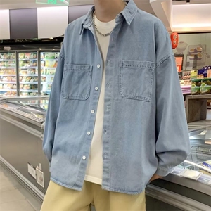 春秋新款日系复古牛仔衬衫长袖男士宽松帅气外穿牛仔衣X335/P45图片