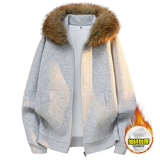 480G重磅加绒硬挺boxy秋冬美式高街超大毛领座山雕连帽卫衣厚外套，女装短外套，电商A486