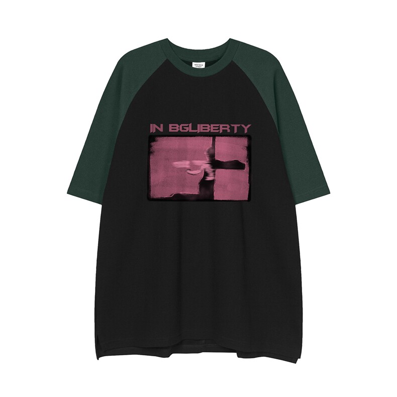 白底夏季新款圆领印花重磅华夫格280克时尚百搭短袖T恤DT362P45图片