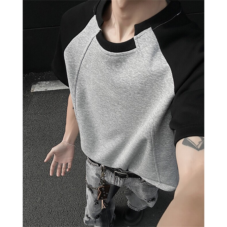 T296-P30控58280克夏季不规则领撞色插肩T恤男宽松潮流短袖,男装T恤,电商A058-1（原电商C417）