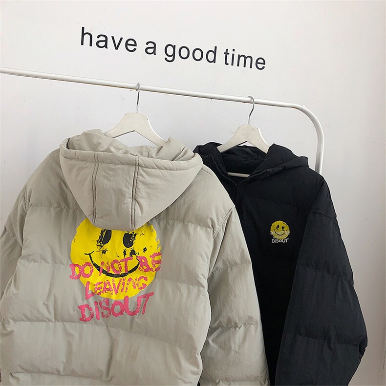 【】A003-HY8010-P125冬装新款笑脸印花连帽棉衣港风平铺1,男装棉衣,电商A003