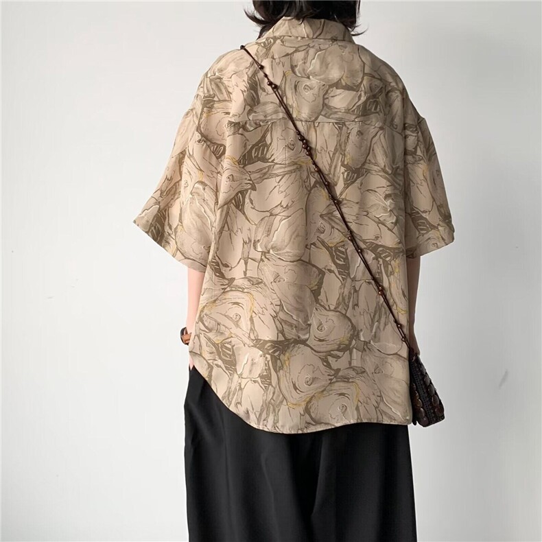夏季短袖衬衫男港风宽松冰丝凉爽花衬衣C6062/P30,男装衬衫,电商D202-1