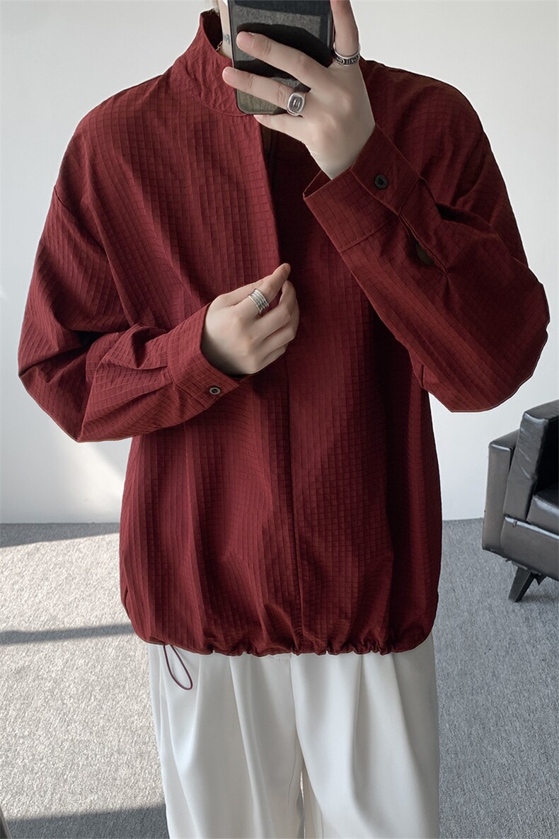 时尚立领棒球服衬衫韩版户外宽松抽绳防晒外套衬衫男冲锋衣P42,男装防晒衣,电商B319