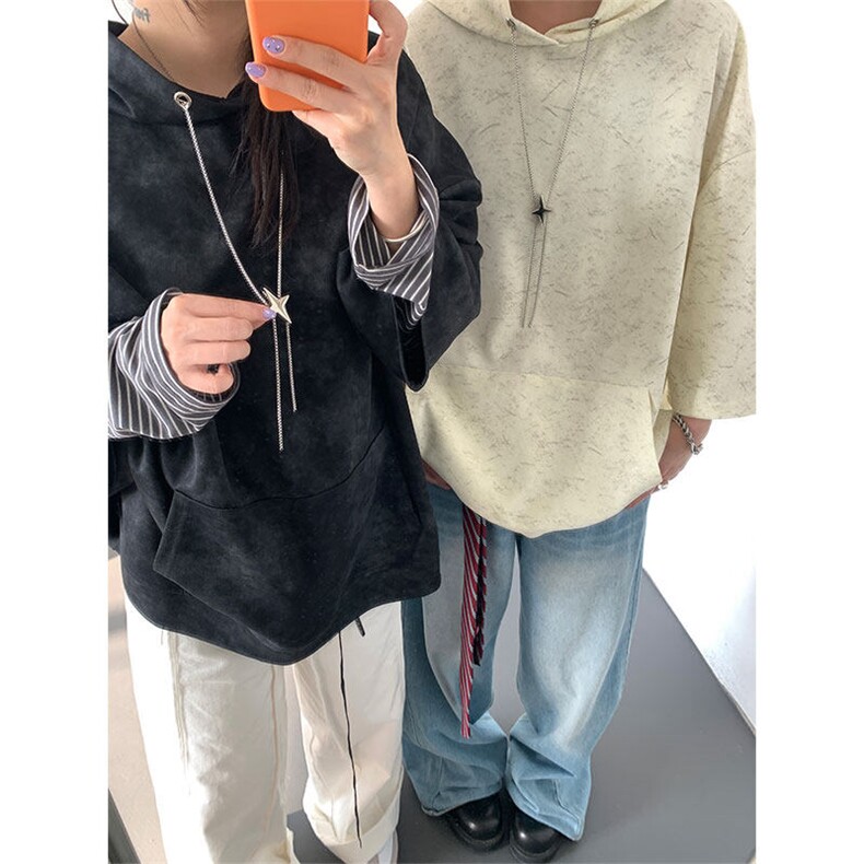 现货 DX10116-特批42 控78 七分袖痞帅链条设计连帽短袖T恤大码男图片