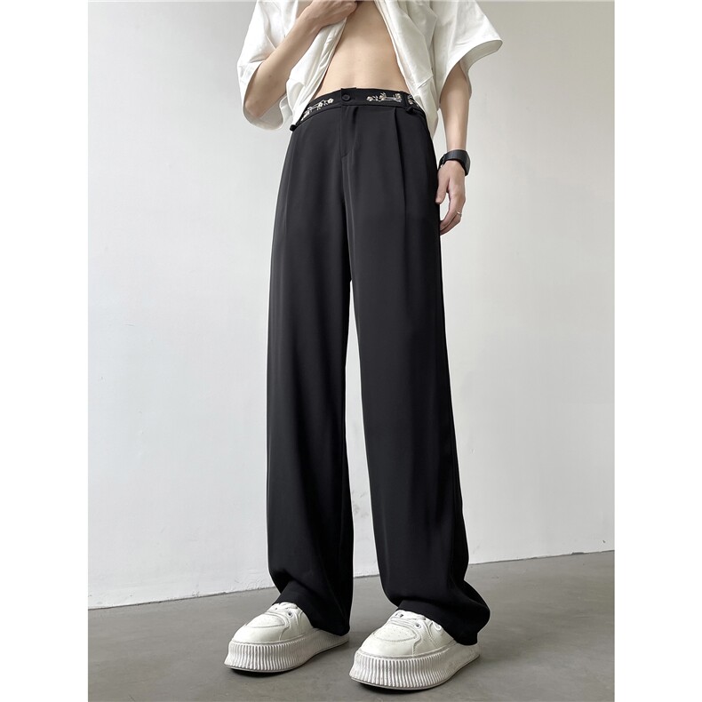 XZ612-K745-P55控78新中式风刺绣垂坠西裤直筒裤速干冰丝裤，男装西裤，星座612