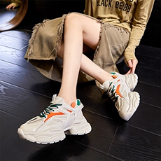 秋季发泡底真皮老爹鞋女2023新款拼色运动鞋女增高休闲鞋厚底女鞋，女鞋休闲鞋，电商A223