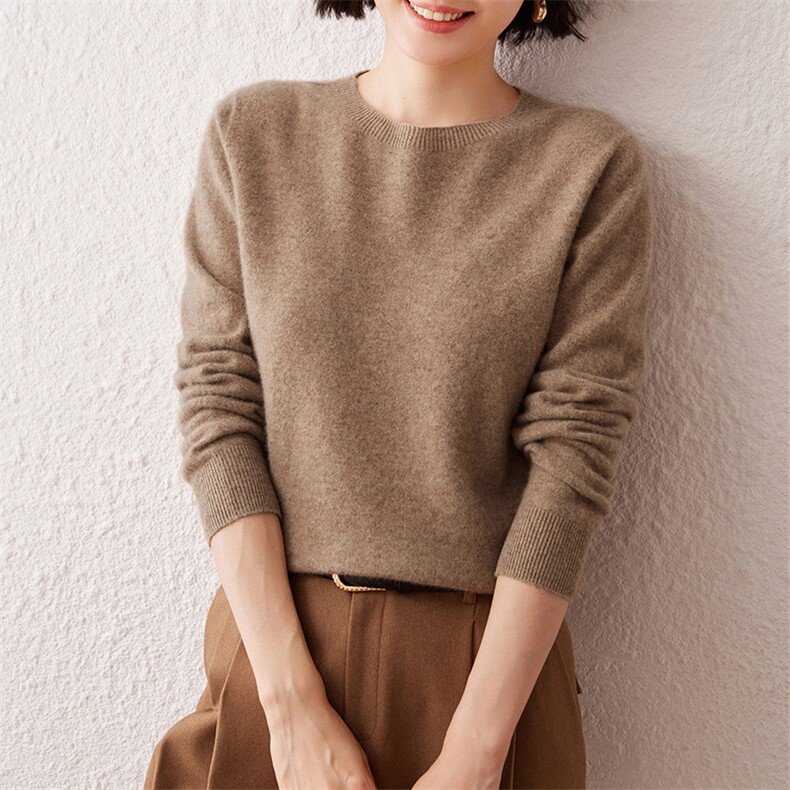 2025春秋新款羊绒衫女100纯羊绒长袖半高领上衣纯色百搭毛衣打底,女装羊毛衫,雪真羊绒高端店
