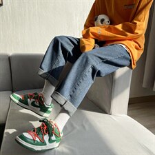 新款宽松直筒净版心电图ins潮牌牛仔裤X715NZ017P45控58，男装牛仔裤，星座715