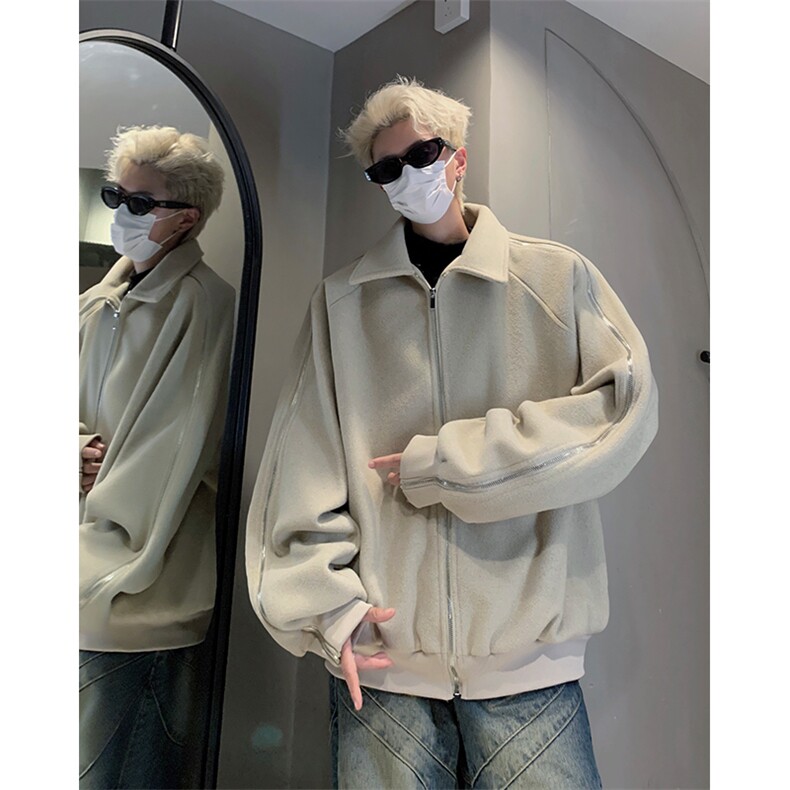 男装拉链呢料呢子夹克24冬季休闲呢子大衣外套XZ514-2-F22-P128，男装毛呢大衣，星座514-2(原B239)