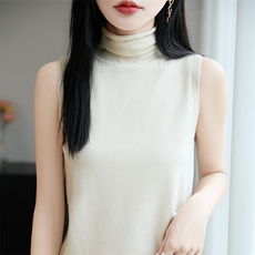 新款2025年春季新款纯色翻领针织无袖背心时尚百搭，女装针织衫/毛衣，皓宇羊绒