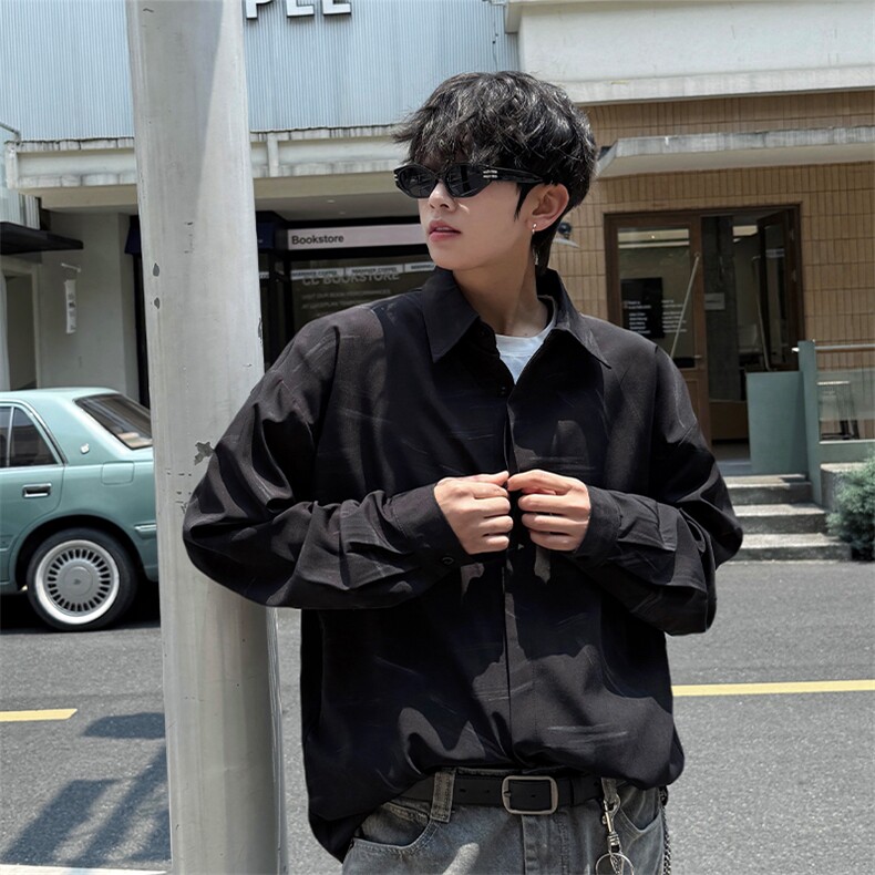 男士夏季冰丝透气速干透气长袖衬衫美式宽松扎染双门禁西装衬衫，男装西服套装，电商B319