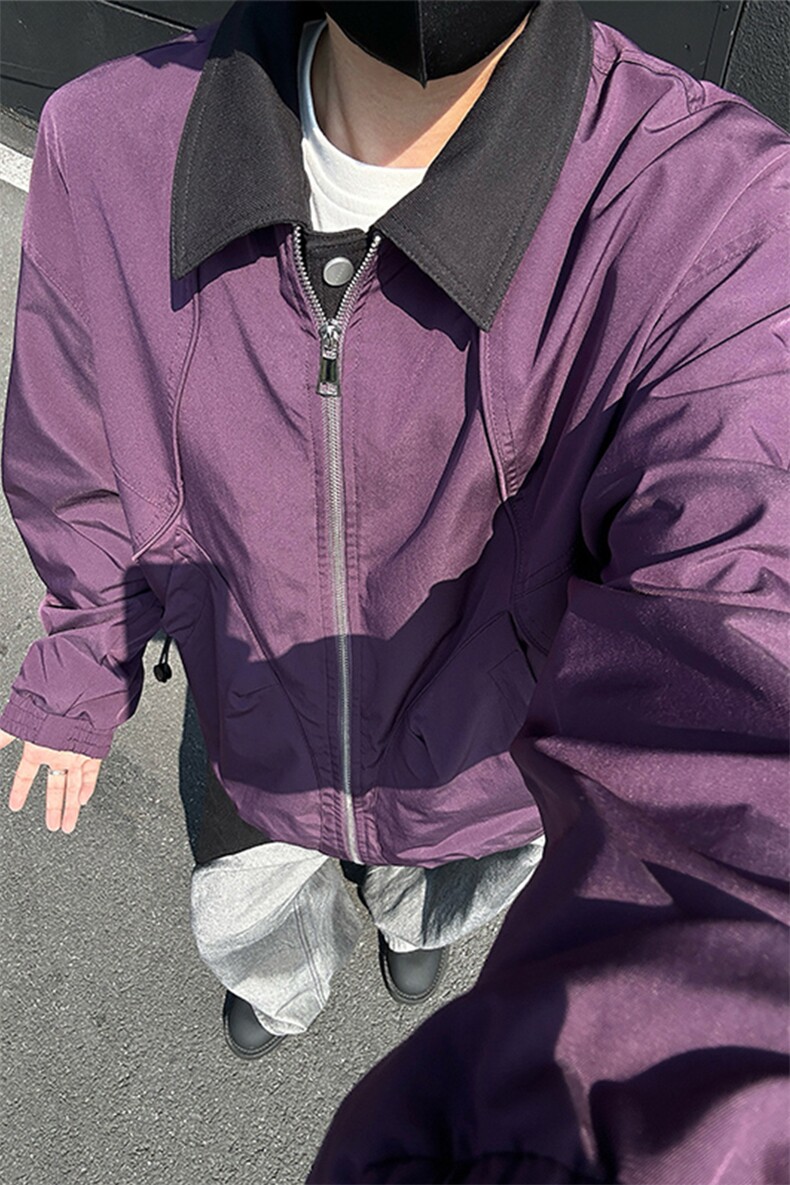 紫色哈灵顿解构拼接外套假两件飞行员夹克JK912P95,男装夹克,星座908