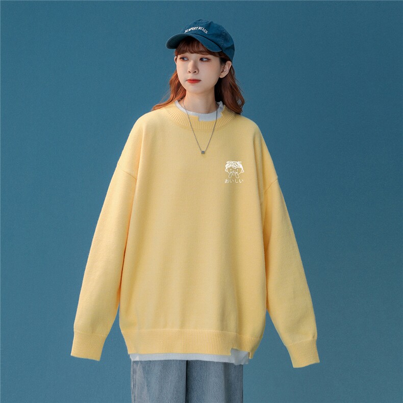 中性风秋/冬时尚趣味印花潮流百搭假两件套头情侣毛衣M222P65控88,男装针织衫/毛衣,A247A