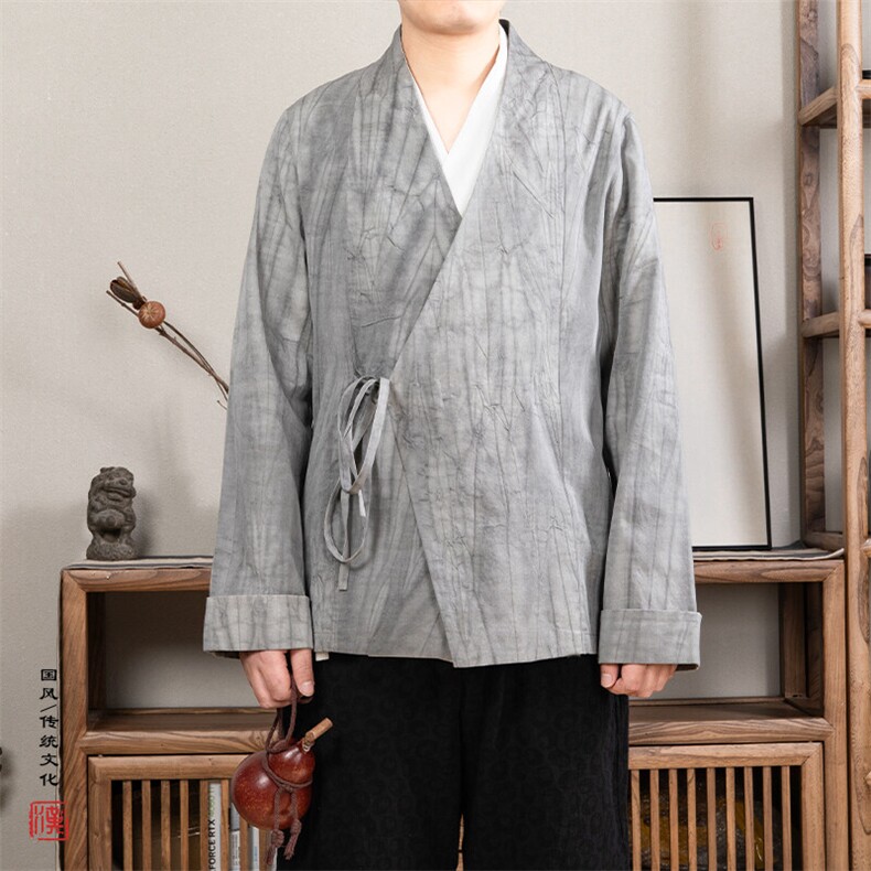 春装风男装改良汉服做旧斜襟男士道袍C236P80,男装民族服装,钱塘802