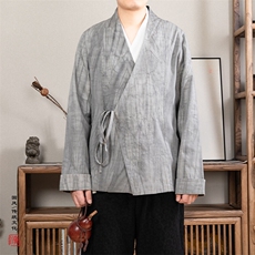 春装风男装改良汉服做旧斜襟男士道袍C236P80，男装民族服装，钱塘802