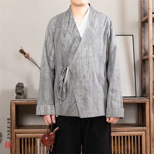 春装风男装改良汉服做旧斜襟男士道袍C236P80图片