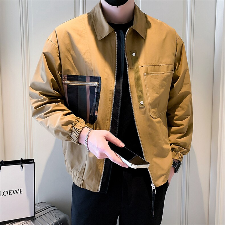 2025新款春季工装外套男拼接潮牌翻领男士夹克A313-1-6613-P110,男装夹克,电商A313-1