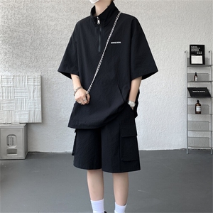 GENIOLAMODE冰丝扎染休闲运动POLO衫套装宽松潮流男士夏季新款图片