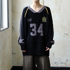 美式机车风v领毛衣男女秋冬宽松拼接针织衫撞色情侣上衣insMY9228，男装针织衫/毛衣，星座506