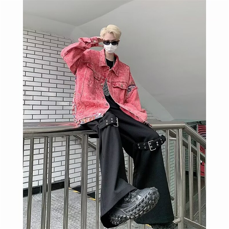 水洗拼接牛仔外套男秋季高街潮牌宽松夹克情侣百搭上衣服J046-p85,男装夹克,星座1008