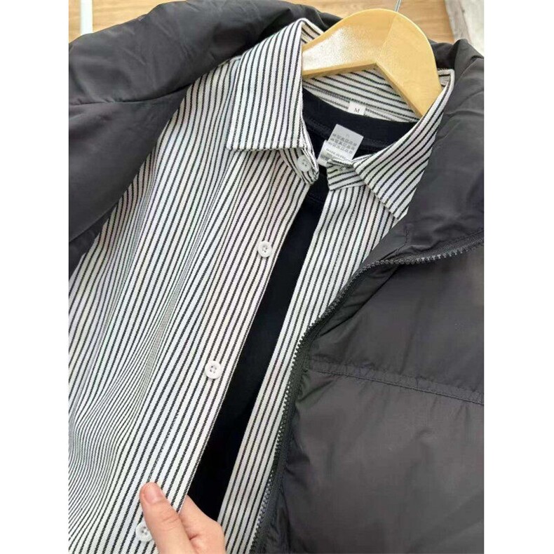 C51HH-特P38黑色条纹衬衫男长袖春季内搭叠穿衬衣情侣外套,男装衬衫,星座1007（原301D）