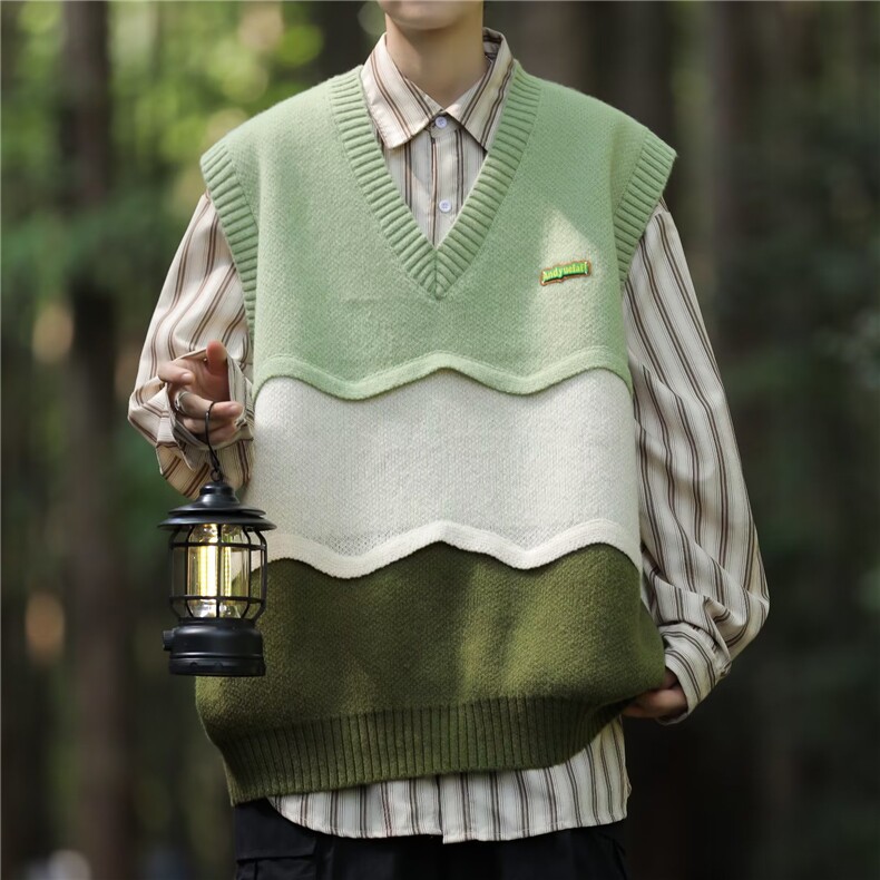 牛油果绿马甲背心女春秋小众奶系针织毛衣外搭慵懒风Q3110-P46，男装背心/马甲，星座1109-3
