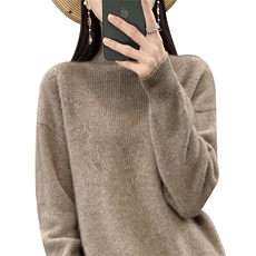 圆领羊毛衫女秋冬款宽松慵懒插肩长袖毛衣提花羊绒衫打底衫，女装羊毛衫，琳华羊绒