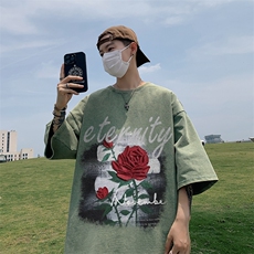 水洗做旧短袖美式复古重磅大码潮牌朋克暗黑T恤xz301B-JB5257-P35，男装T恤，星座301B