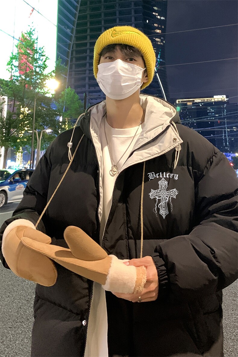 特批港风夜景宽松十字架印花休闲连帽棉服A247-MY162特批85控138,男装棉衣,电商A247