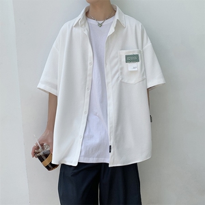 华夫格口袋衬衫夏季港风bf宽松短袖男潮牌百搭休闲外套 W3174-P32图片