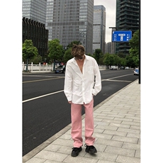 潮牌时尚冰莓粉宽松直筒水洗牛仔裤X1002-1-NZ2413-现货，男装牛仔裤，星座1002-1
