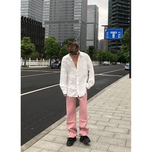 潮牌时尚冰莓粉宽松直筒水洗牛仔裤X1002-1-NZ2413-现货图片