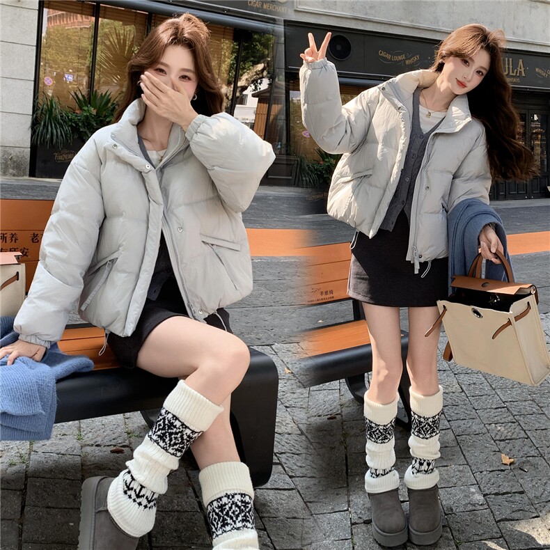 现货新款独特超好看短款羽绒服女款冬季立领面包服小个子羽绒外套,女装羽绒服,韩然一族