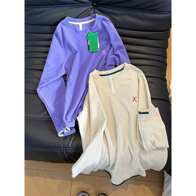 高品秋冬情侣舒适水波纹抓绒套头卫衣长袖T恤打底男女A1166-P43,男装T恤,星座1505