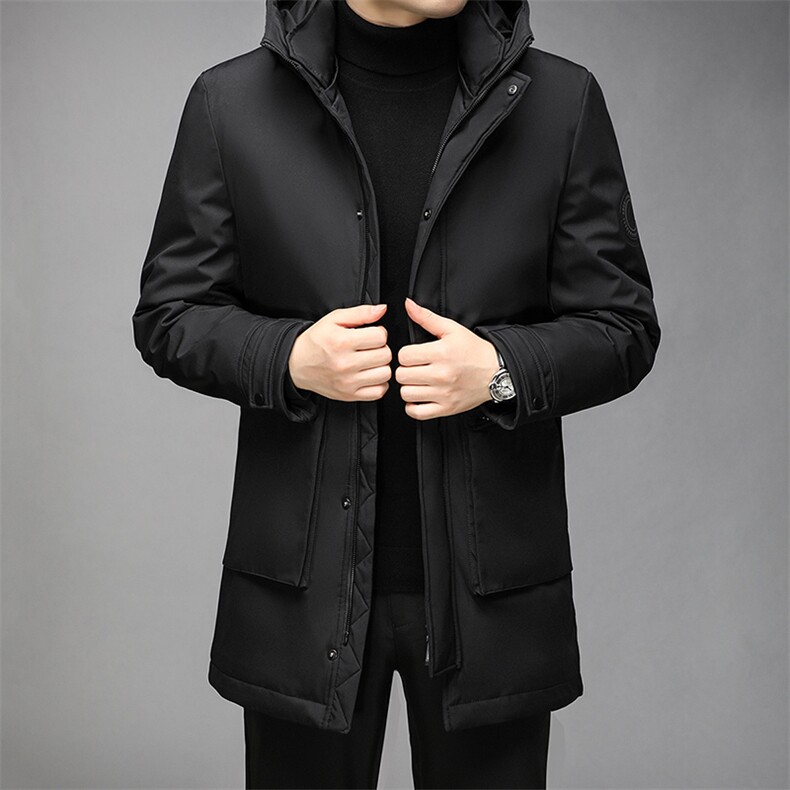 羽绒服男中长款21冬季新款休闲连帽外衣纯色男装外套GR69178-P315,男装羽绒服,电商B212（原钱塘6029）