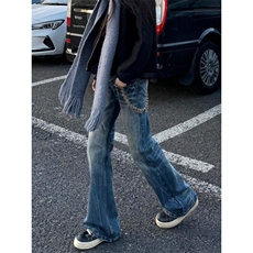 美式复古闪电裂纹微喇牛仔裤男高街vibe竹节纹宽松拖地裤NK60，男装牛仔裤，星座1116A（原606A-3）