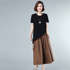 2021年夏季新款连衣裙女中长款短袖T恤半身裙子套装女休闲两件套，女装套装/套裙，简韵佳