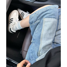 得物品质夏男牛仔短裤拼接拼色直筒五分牛仔裤D3125P50，男装牛仔裤，星座1013-1