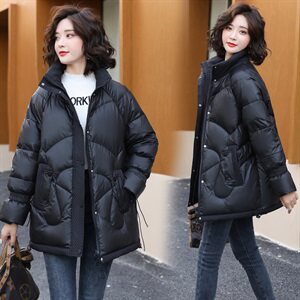 立领中长款羽绒服女2020年冬季新款宽松休闲白鸭绒外套图片