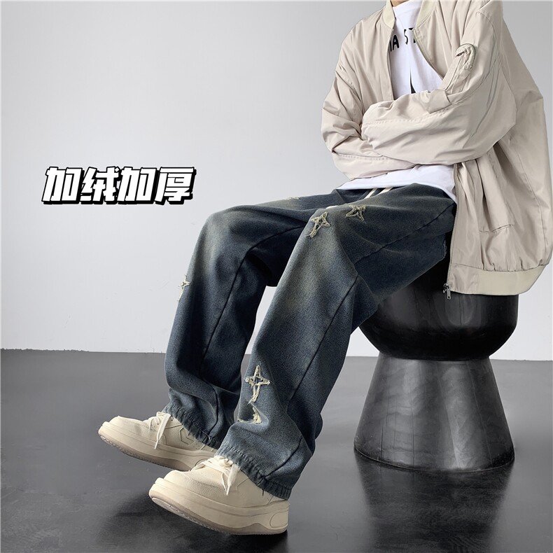 2025冬季新款复古星星刺绣加绒加厚牛仔裤A316-1--K1208P68控85图片