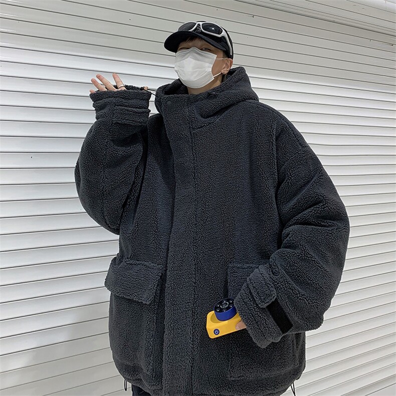 羊羔绒棉衣外套男新款高街ins加绒连帽棉服冬季宽松棉袄M9528-p79图片