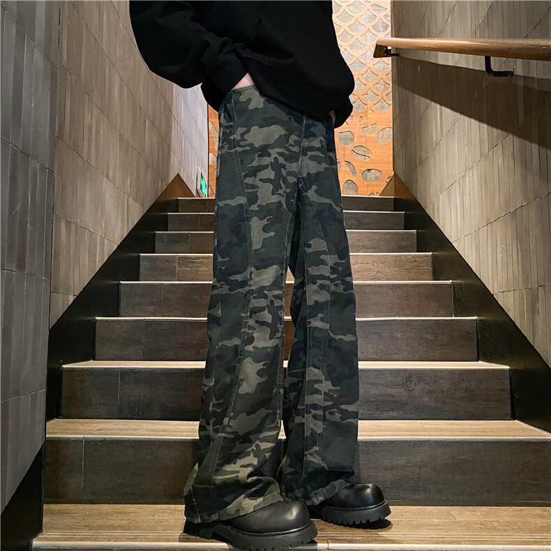 抖音品质秋季新款美式高街迷彩直筒牛仔裤B315-K114-p55控78,男装牛仔裤,电商B315