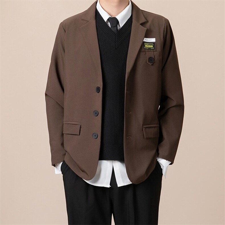 气质英伦风贴标休闲西装外套新款韩版宽松男设计感西服W44，男装西服，星座1116A-2（原606A-1）