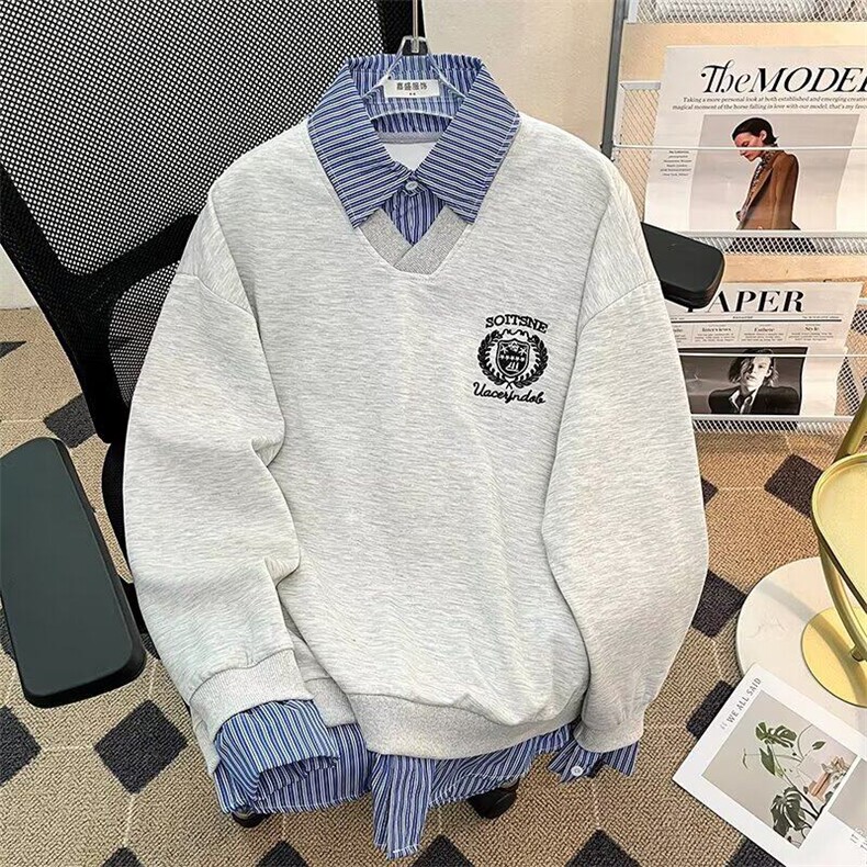 美式学院风假两件情侣卫衣男女春秋设计感长袖上衣外套WB446-P53,男装卫衣,星座412-2