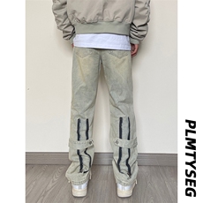 B221美式ins高街小众拉链直筒牛仔裤LK23028-P60控78，男装牛仔裤，电商B221