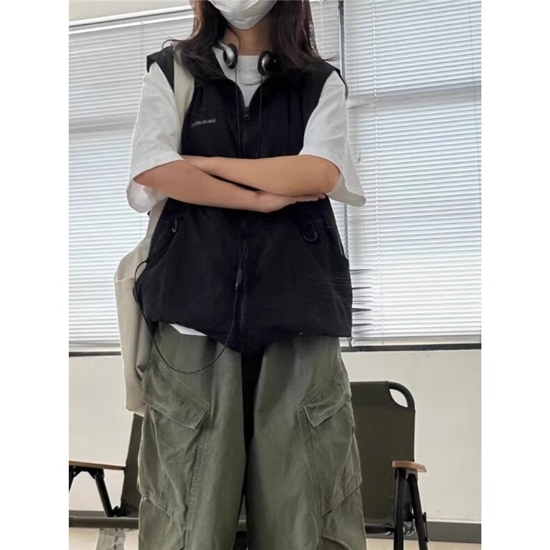 立领户外马甲男夏机能风拼接纯色日系休闲无袖外套AA148-P53,女装短外套,星座208-5